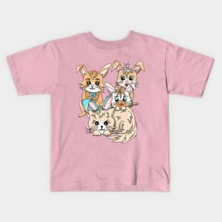 Cute Kitty Cat Pretending to be a Bunny Kids T-Shirt